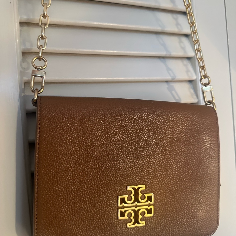 Tory Burch Brown Pebbled Leather Crossbody with Gold Hardware